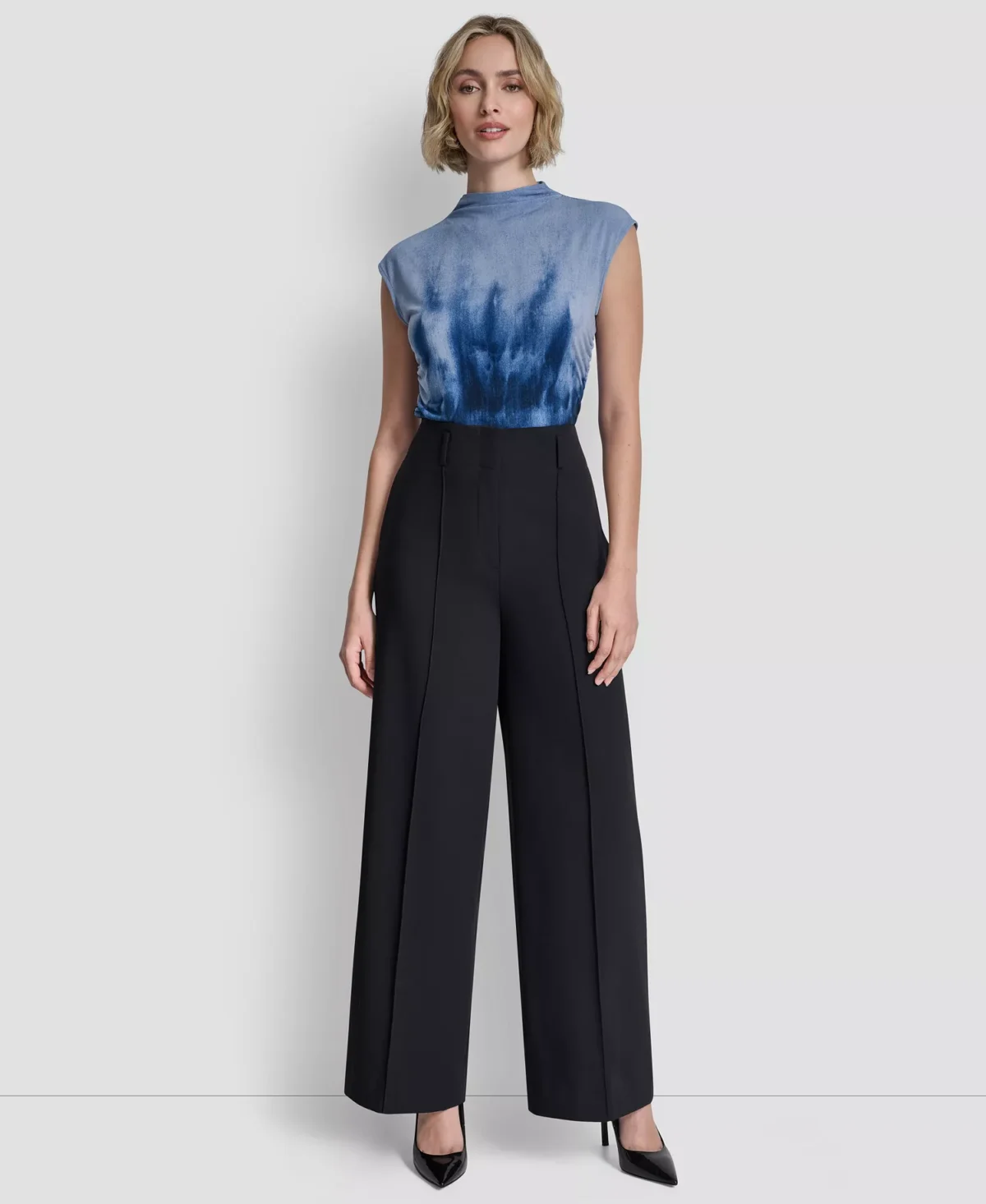 DKNY Γυναικείο Υφασμάτινο Παντελόνι Pintuck Wide Leg Mid-Rise