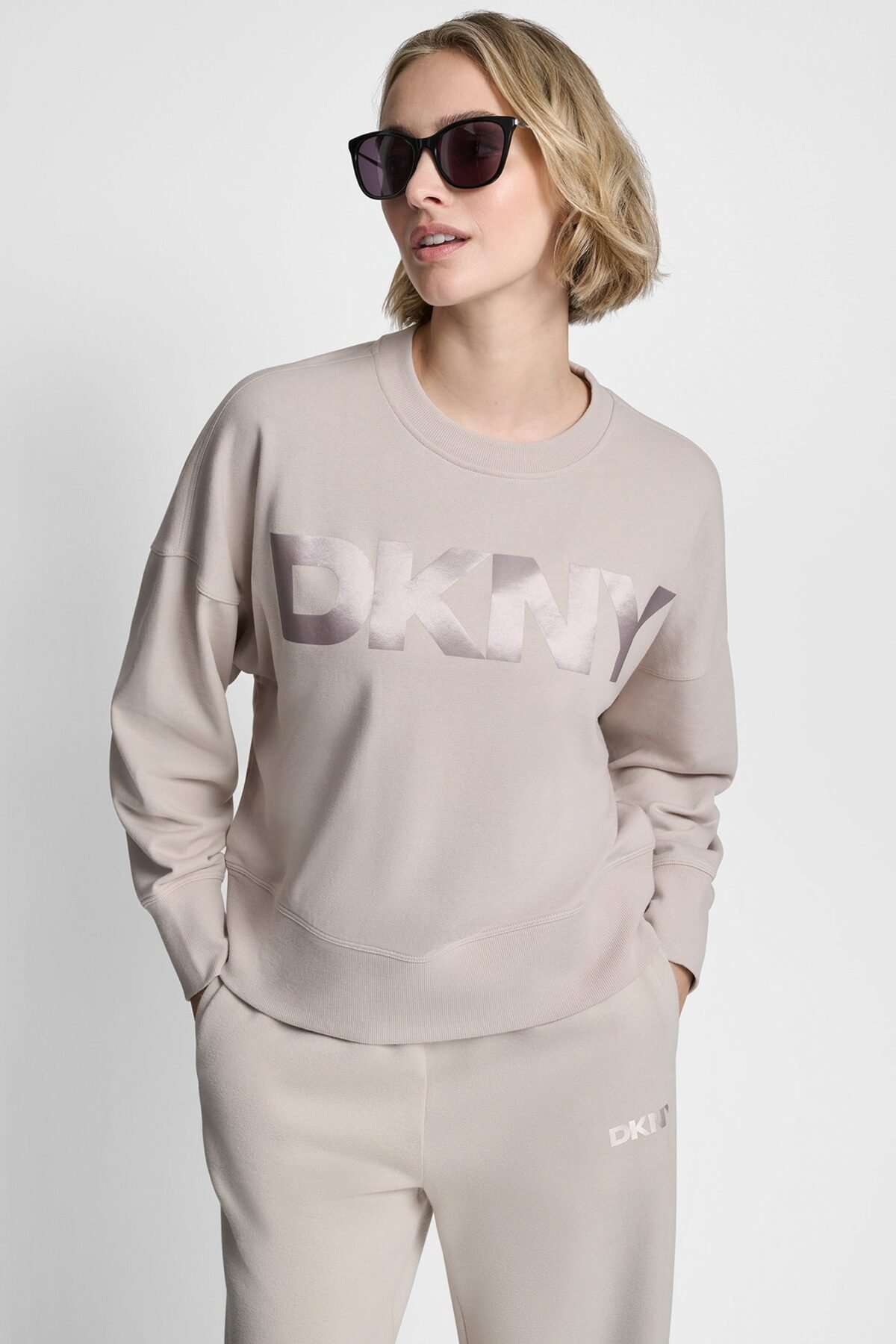 DKNY Γυναικείο Φούτερ Oversized Satin Terry Crew Neck με Logo