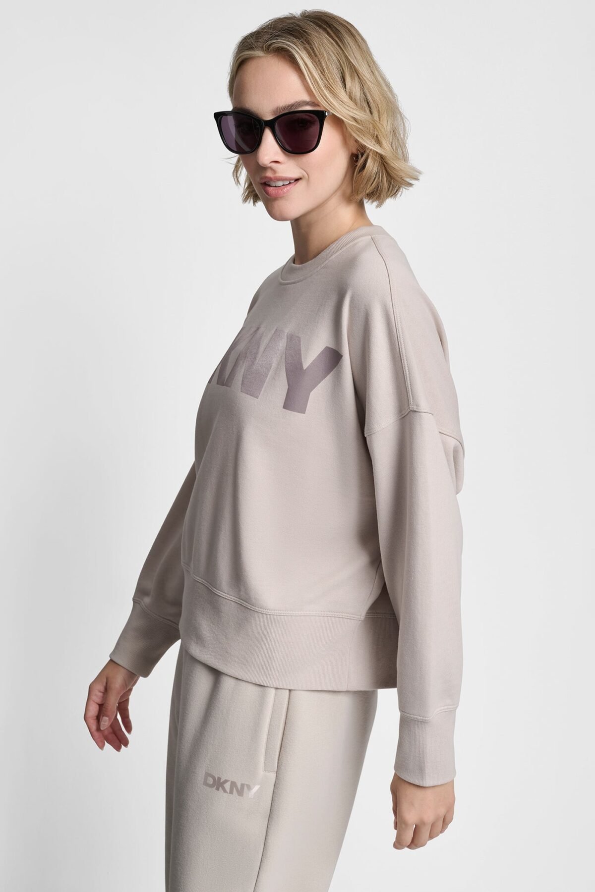 DKNY Γυναικείο Φούτερ Oversized Satin Terry Crew Neck με Logo