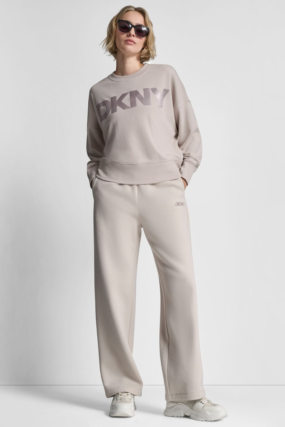 DKNY Γυναικείο Φούτερ Oversized Satin Terry Crew Neck με Logo
