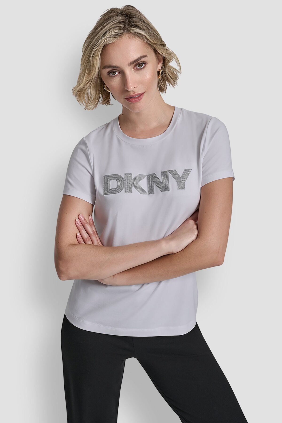 DKNY Γυναικείο T-Shirt Metallic Logo Embroidered Κοντομάνικο Crew Neck