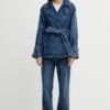 DKNY Γυναικείο Τζιν Παλτό Denim Σταυρωτό με Ζώνη (DL5MPV83)