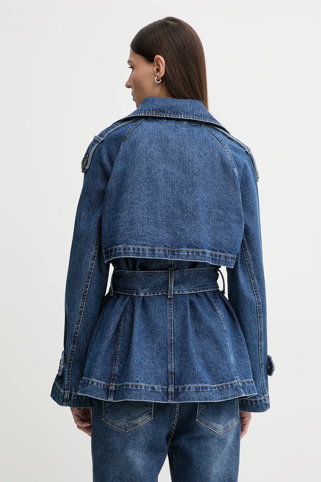 DKNY Γυναικείο Τζιν Παλτό Denim Σταυρωτό με Ζώνη (DL5MPV83)