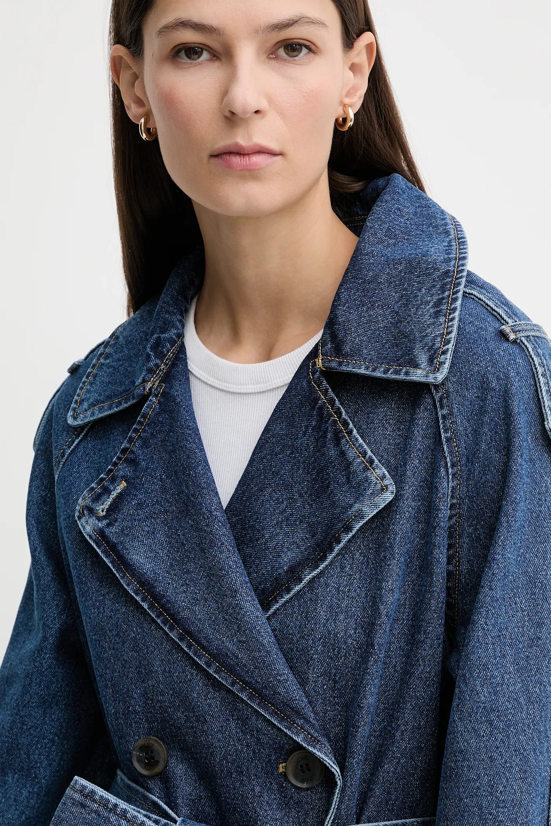 DKNY Γυναικείο Τζιν Παλτό Denim Σταυρωτό με Ζώνη (DL5MPV83)