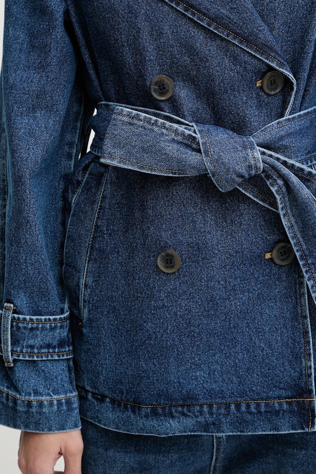 DKNY Γυναικείο Τζιν Παλτό Denim Σταυρωτό με Ζώνη (DL5MPV83)