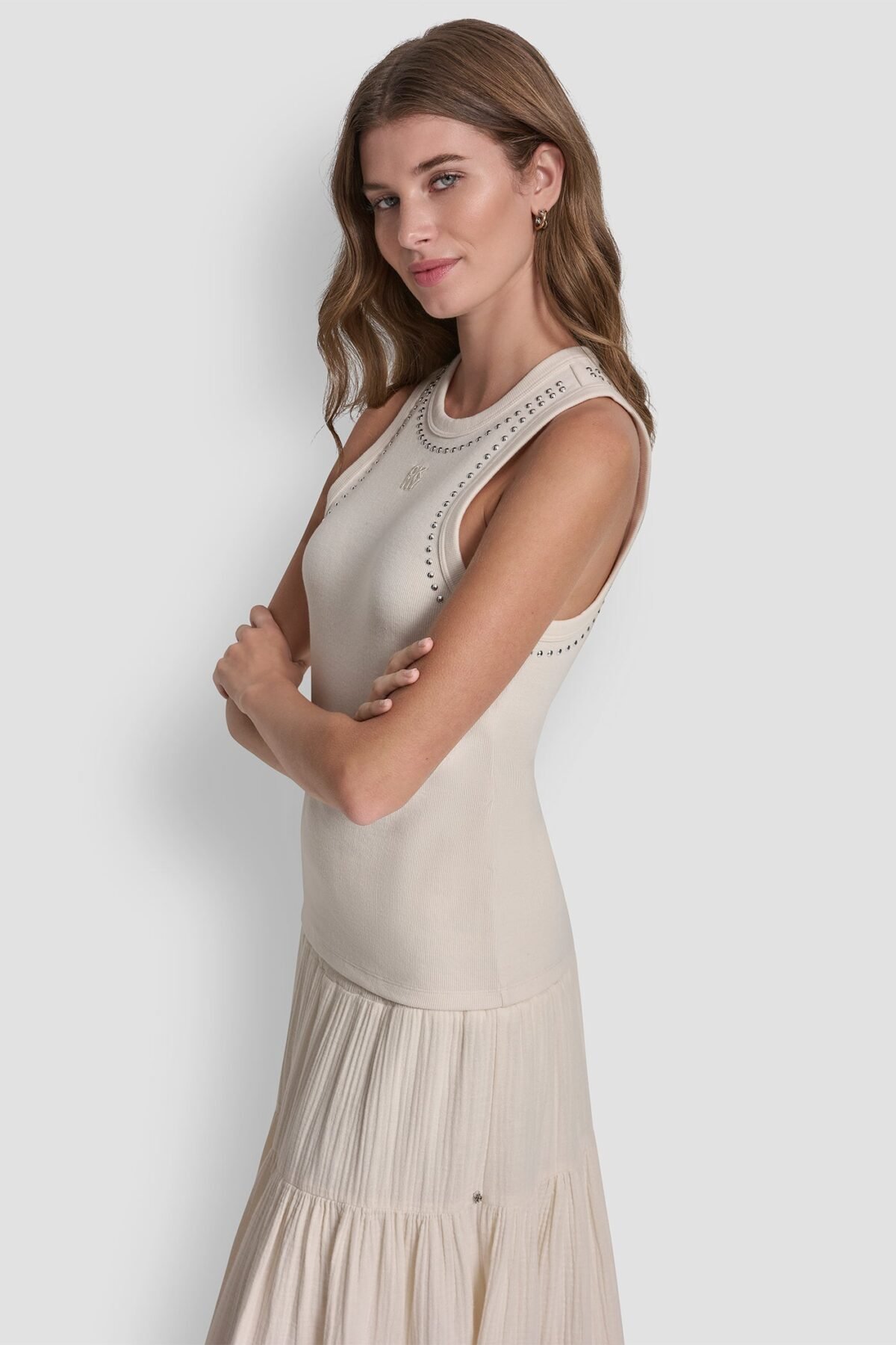 DKNY Dome Studs Tank Γυναικείο Αμάνικο Τοπ Slim Fit με Τρουκς