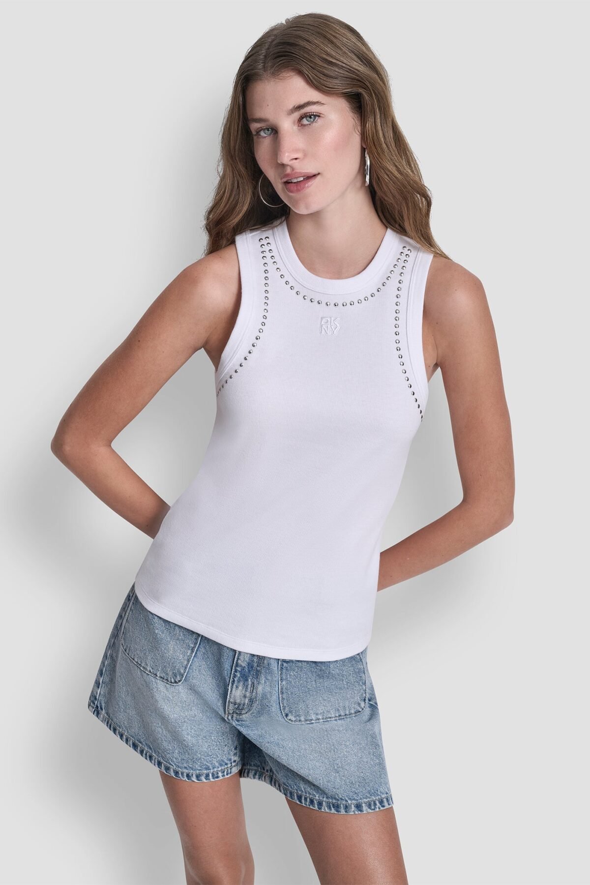 DKNY Dome Studs Tank Γυναικείο Αμάνικο Τοπ Slim Fit με Τρουκς