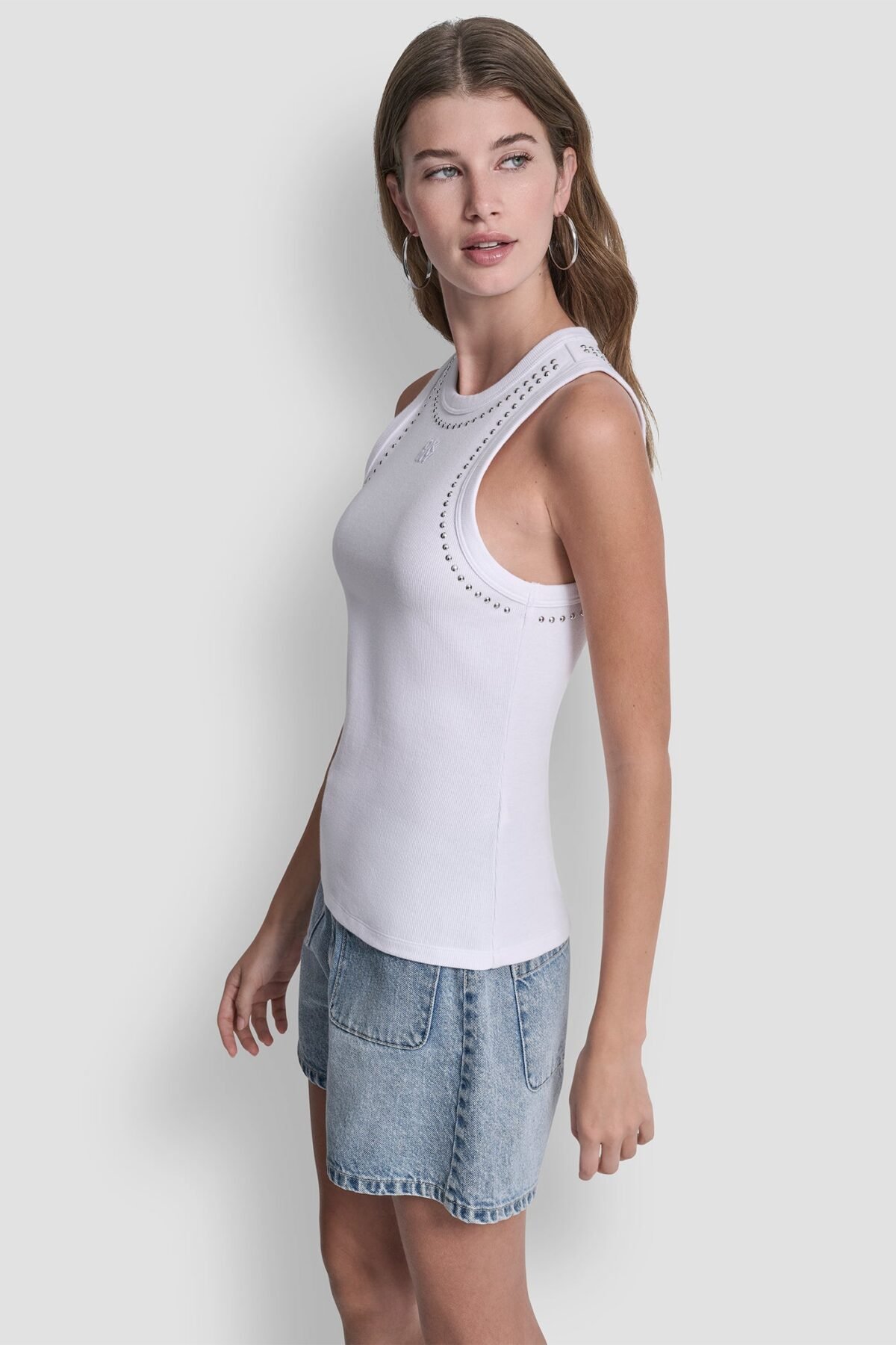 DKNY Dome Studs Tank Γυναικείο Αμάνικο Τοπ Slim Fit με Τρουκς