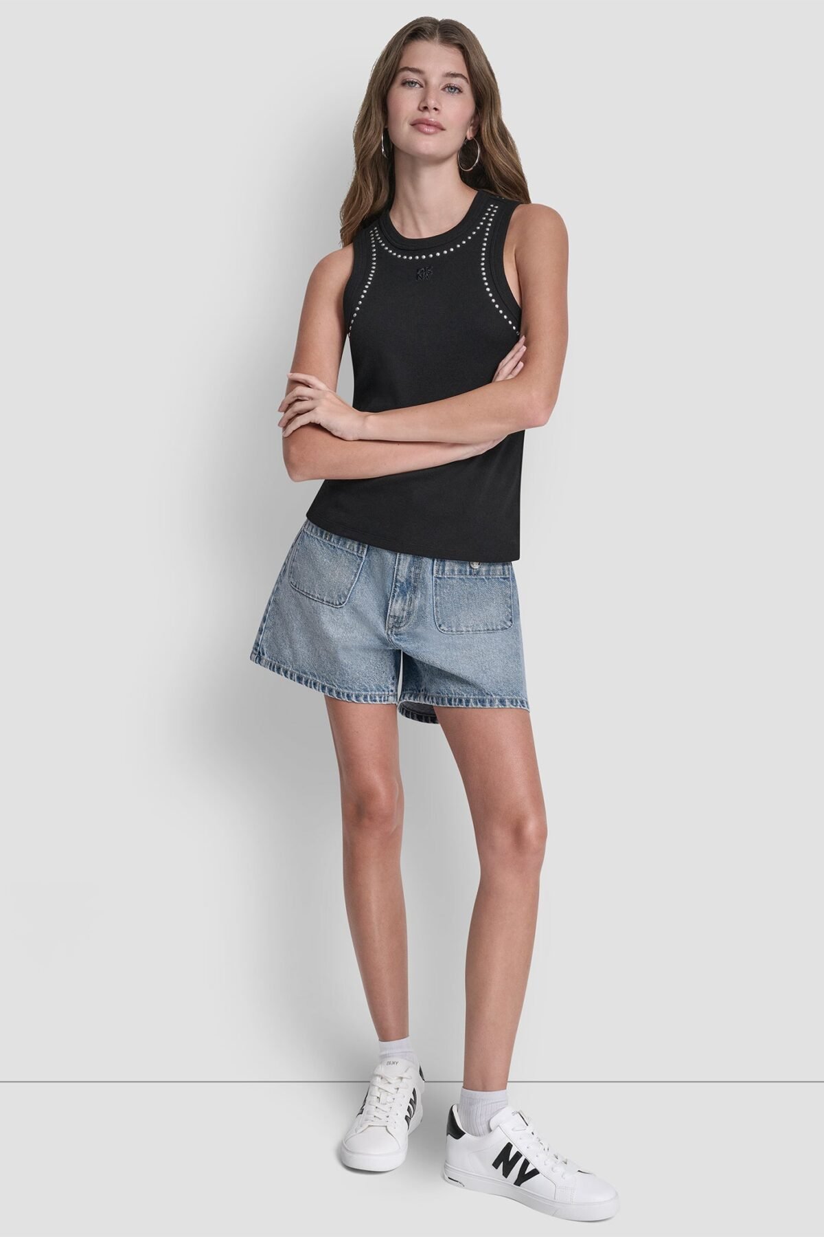 DKNY Dome Studs Tank Γυναικείο Αμάνικο Τοπ Slim Fit με Τρουκς