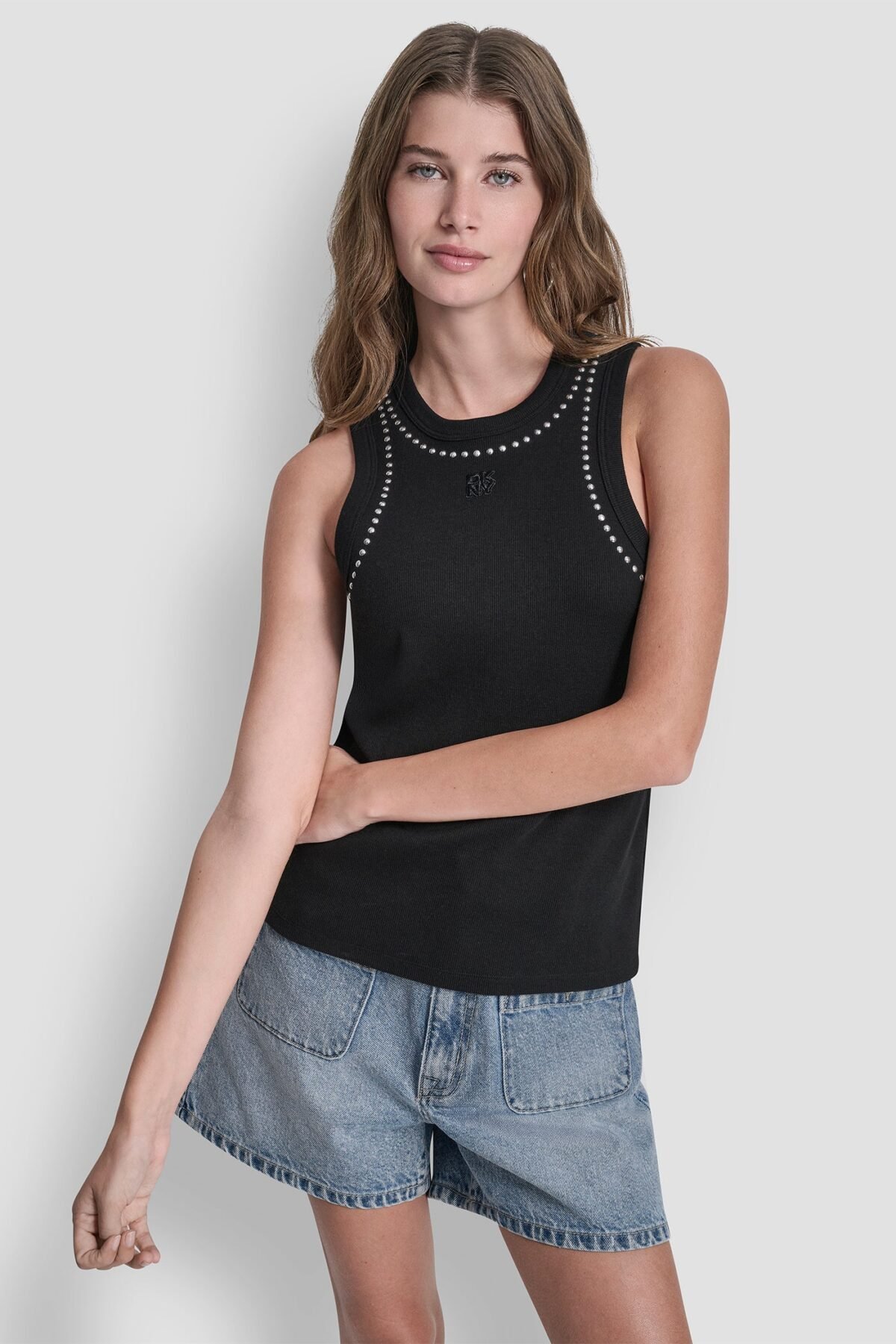DKNY Dome Studs Tank Γυναικείο Αμάνικο Τοπ Slim Fit με Τρουκς