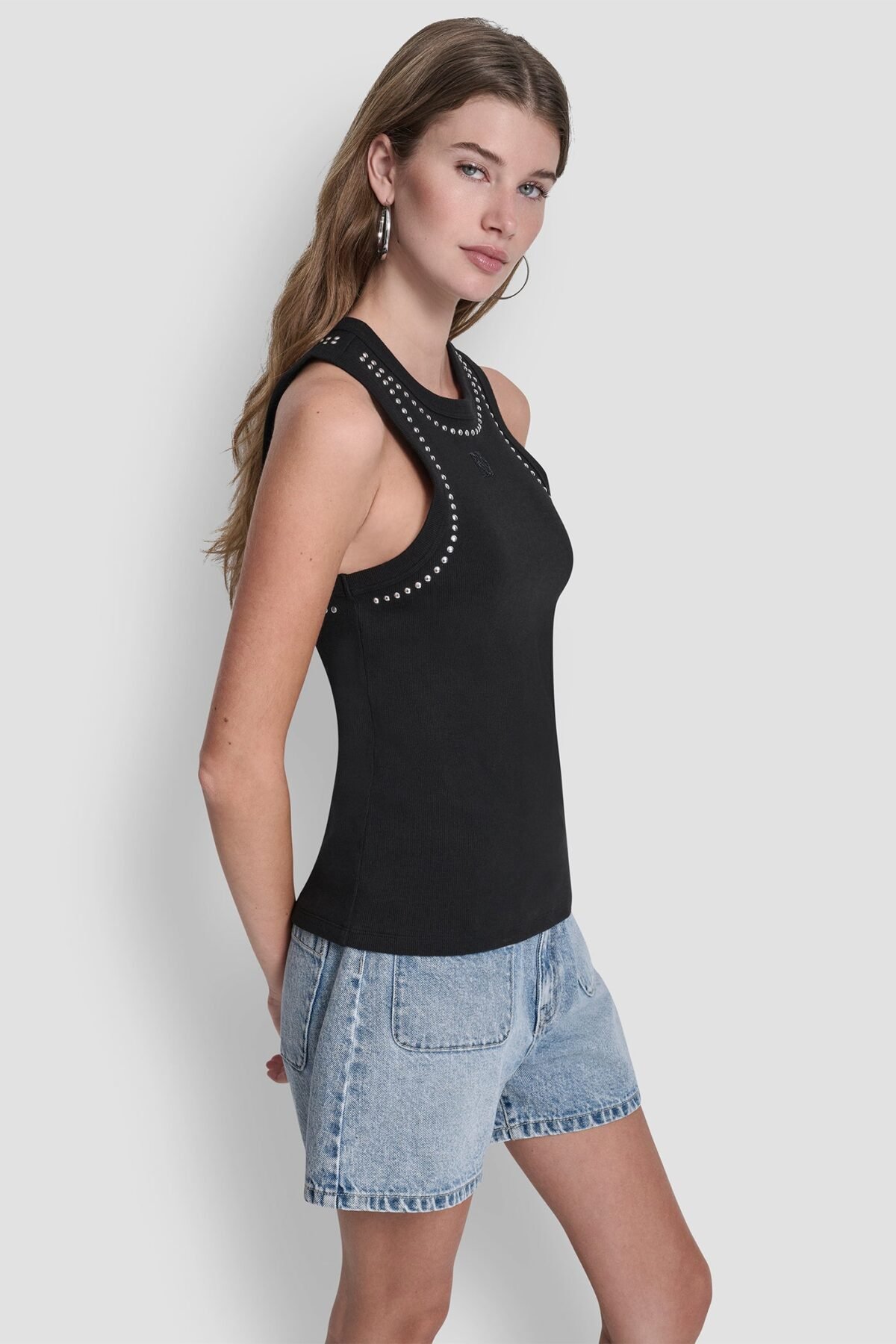DKNY Dome Studs Tank Γυναικείο Αμάνικο Τοπ Slim Fit με Τρουκς