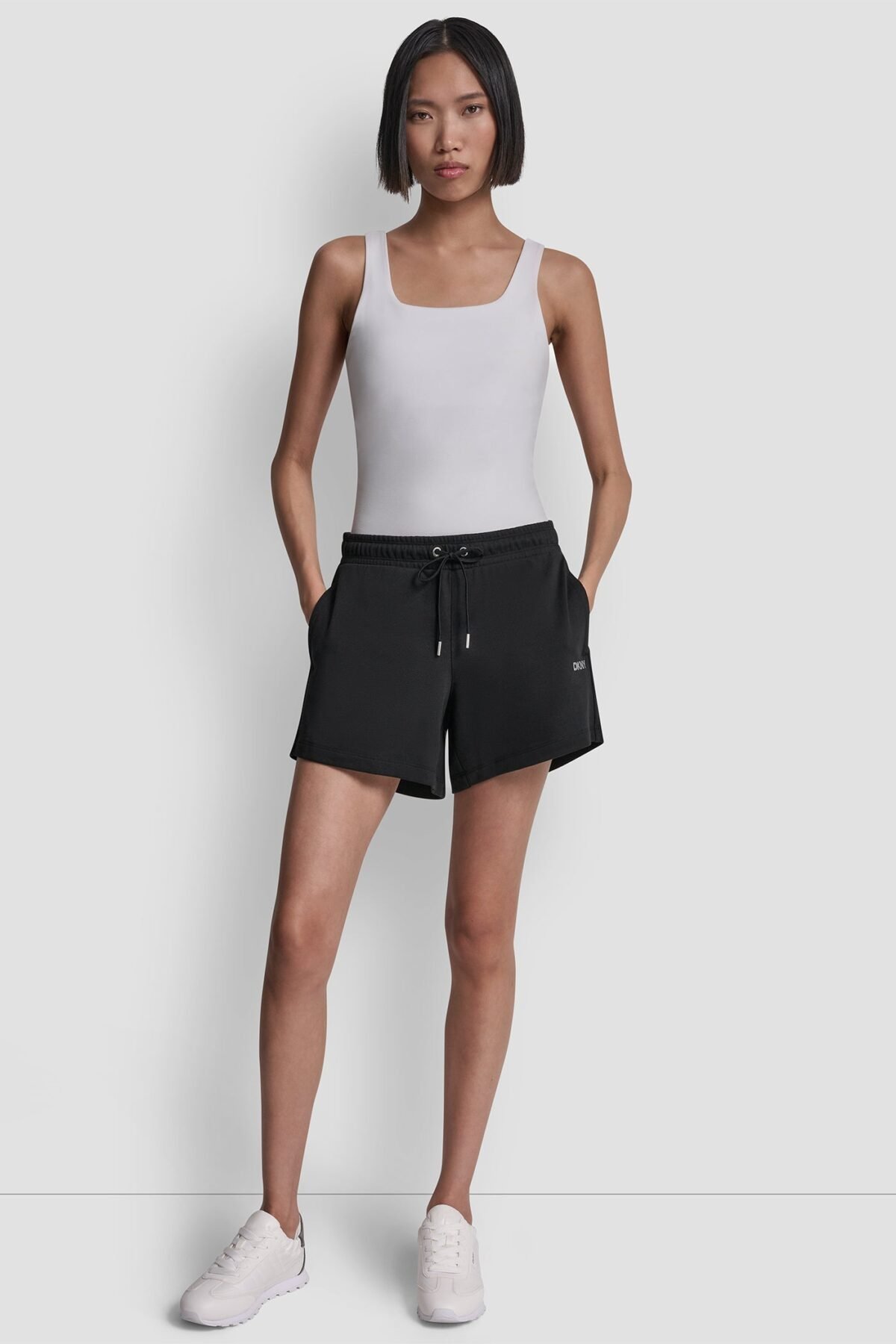 DKNY Γυναικείο High Rise Sweat Shorts με Μεταλλιζέ Logo και Κορδόνι