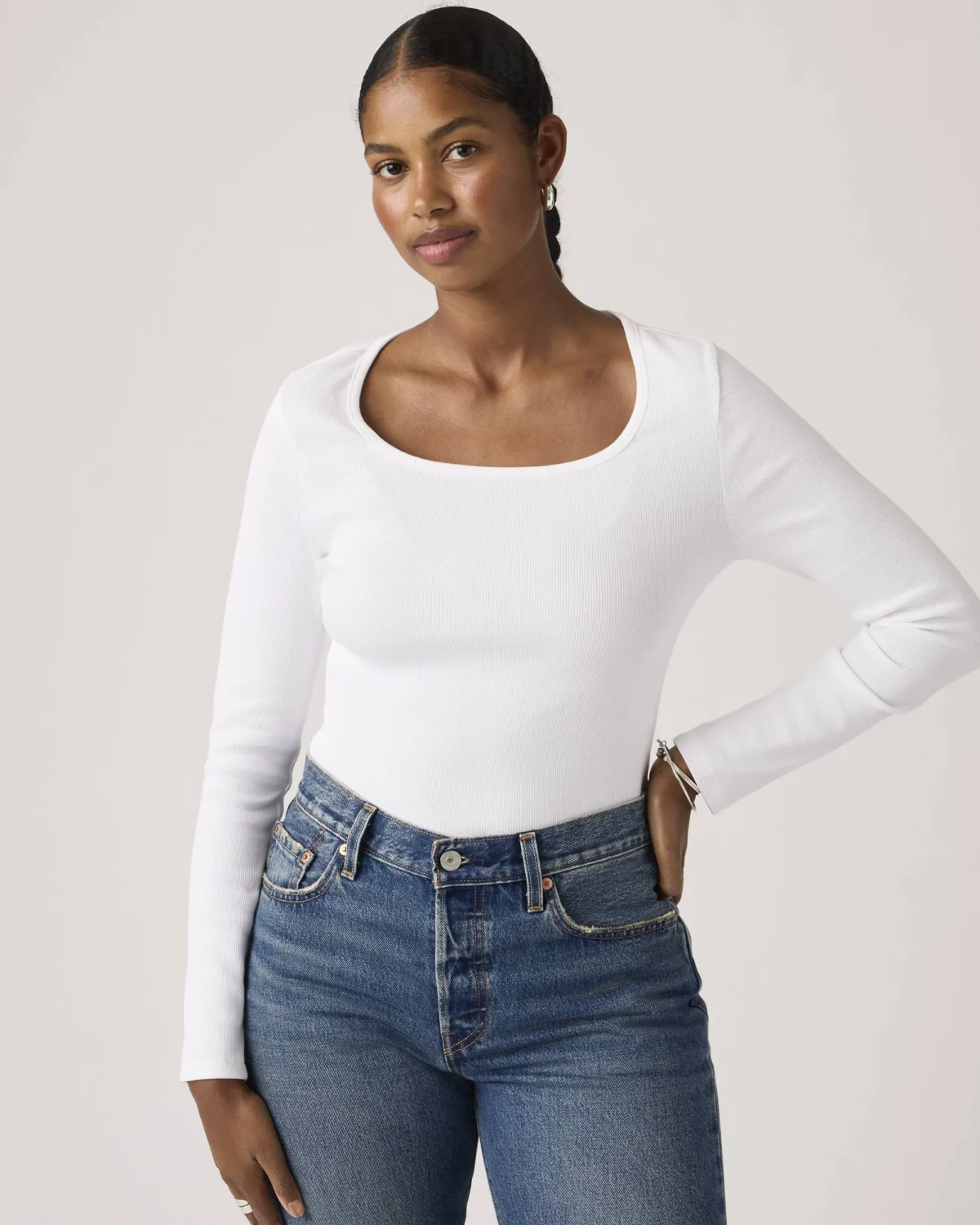 Levi’s Essential Square Neck Long Sleeve Tee Γυναικείο Μπλουζάκι Slim Fit Rib Knit