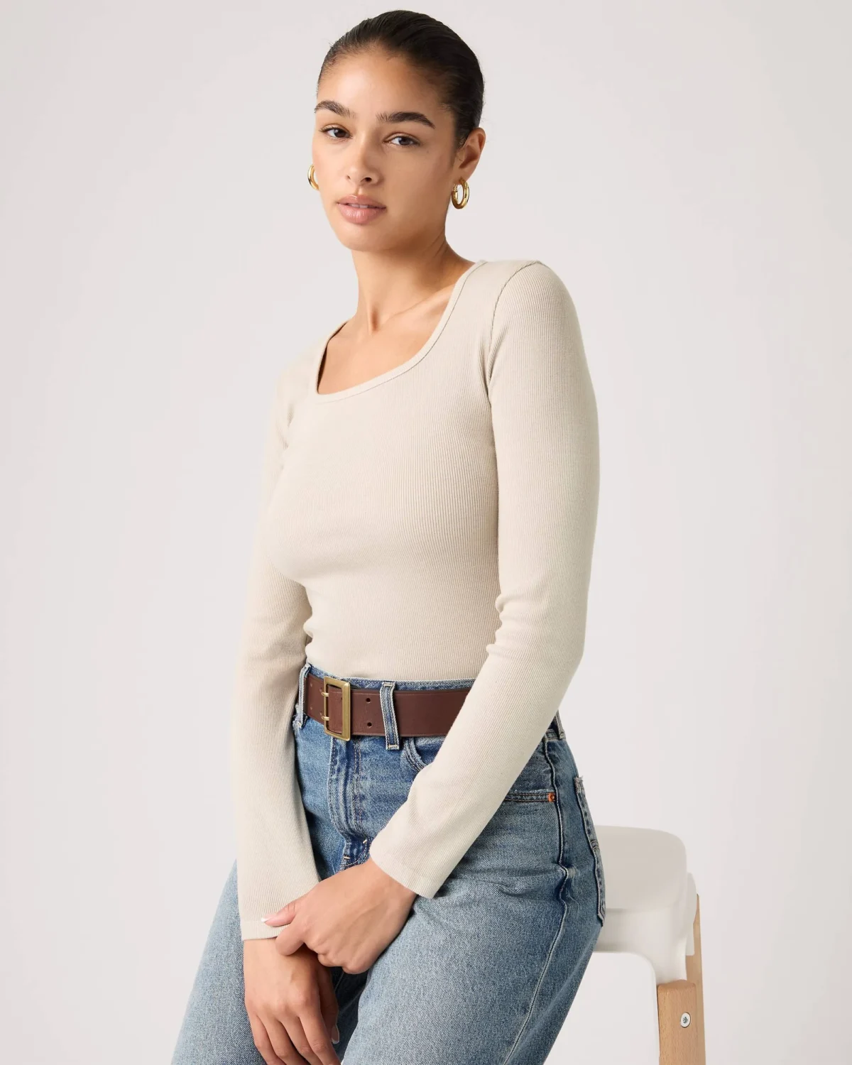 Levi’s Essential Square Neck Long Sleeve Tee Γυναικείο Μπλουζάκι Slim Fit Rib Knit