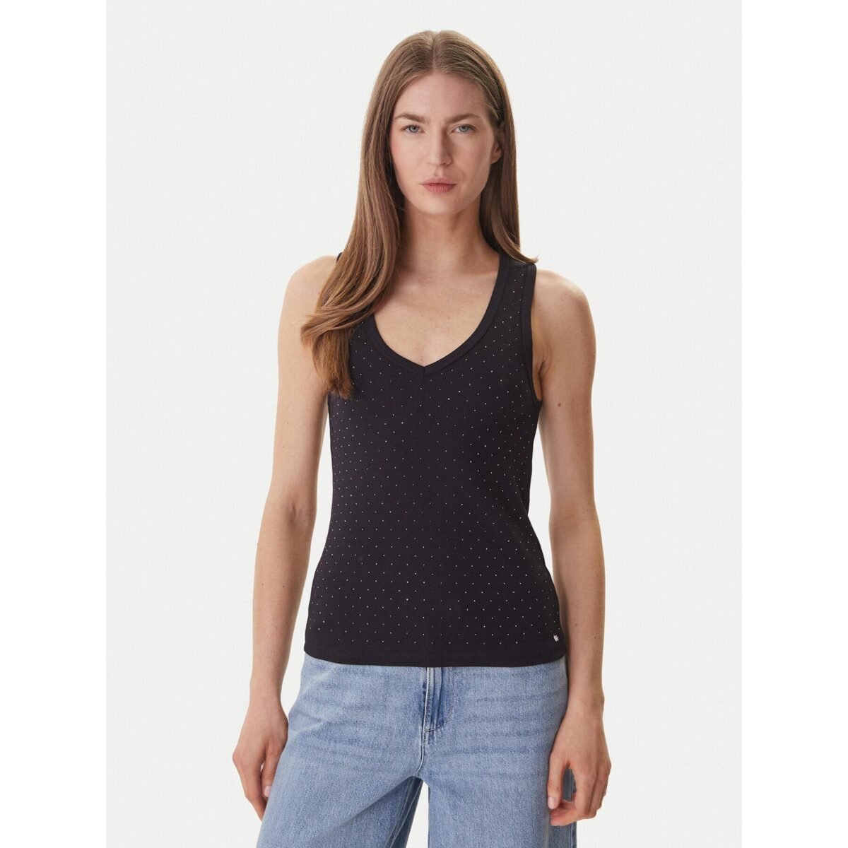 DKNY Top DJ6T1730 Γυναικείο Τοπ Slim Fit με V Λαιμόκοψη και Διακοσμητικές Λεπτομέρειες