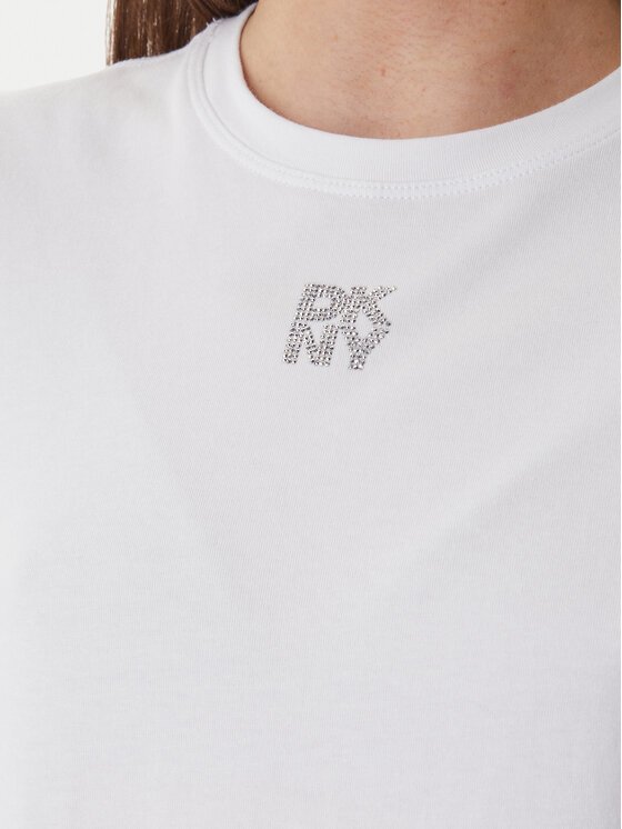 dkny-t-shirt-dj6t1740-leuko-regular-fit-0000306078222 (4) DKNY T Shirt Γυναικείο Regular Fit με Print και Στρας από Βαμβάκι