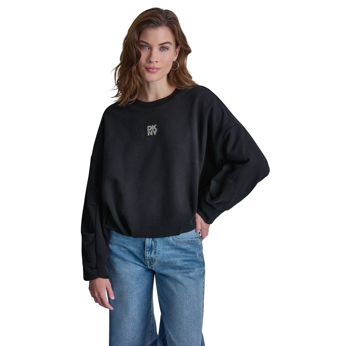 20260714123310_dkny_gynaikeio_fouter_dkny_dj6t1766_bsv DKNY Γυναικείο Φούτερ Μαύρο/Ασημί