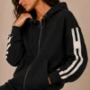 DKNY-SideStripeFullZipHoodieBlack1 DKNY Γυναικεία Ζακέτα Μαύρο