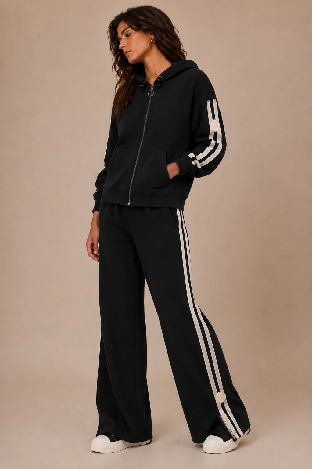 DKNY-SideStripeFullZipHoodieBlack2 DKNY Γυναικεία Ζακέτα Μαύρο