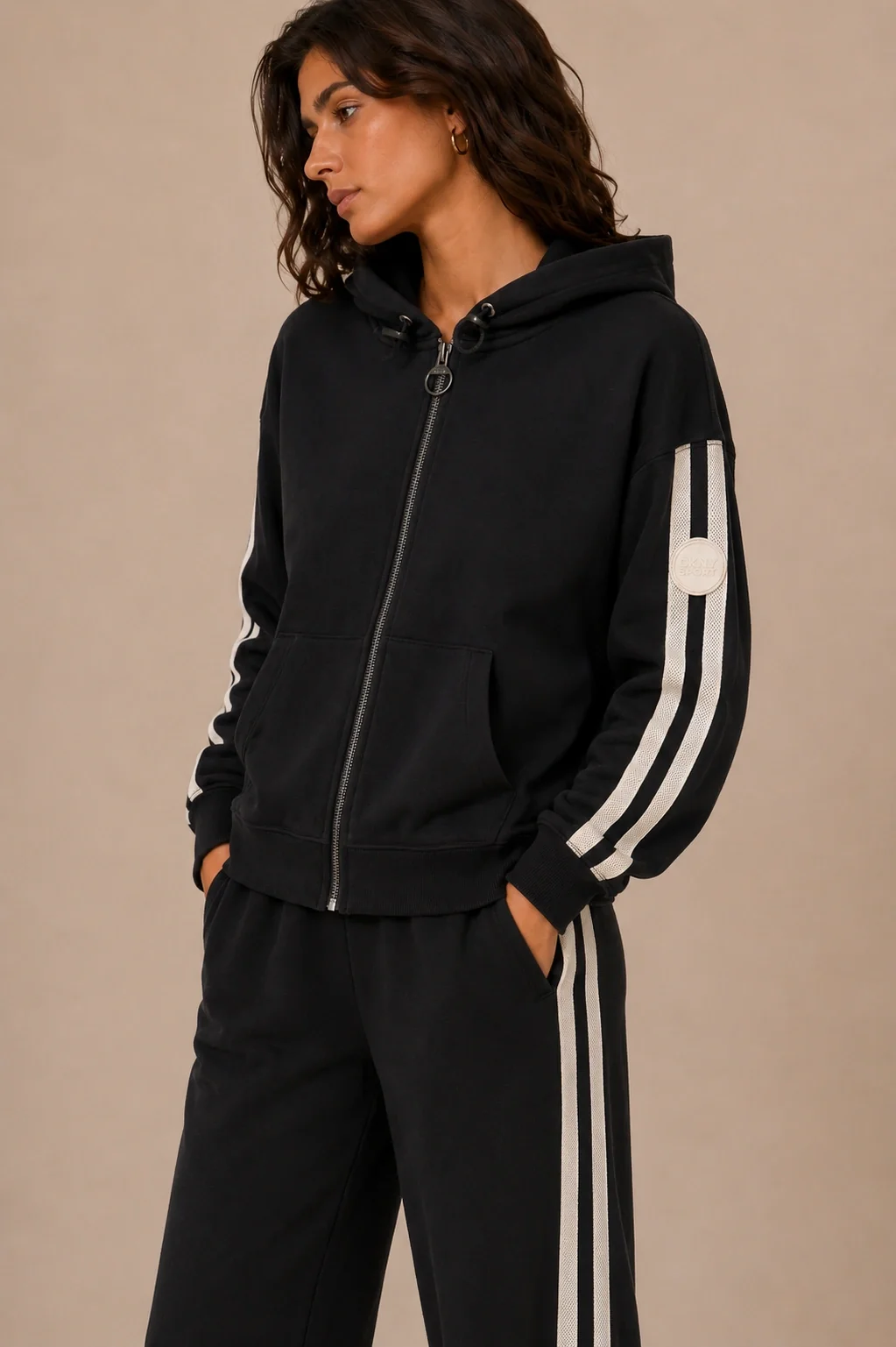 DKNY-SideStripeFullZipHoodieBlack3 DKNY Γυναικεία Ζακέτα Μαύρο