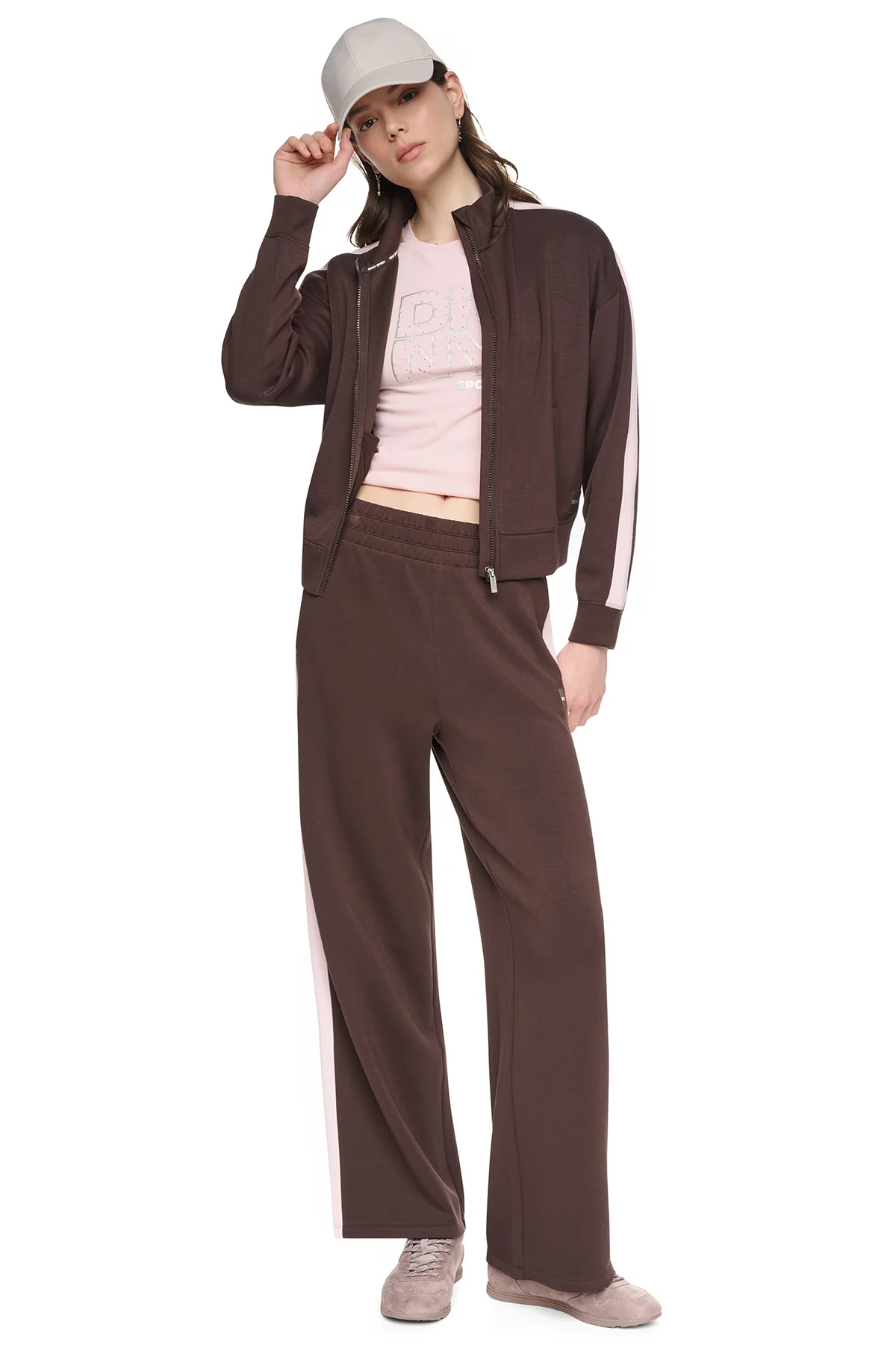 DKNYDP11126_8A_DP6J9632_IEV_RETAIL DKNY Γυναικεία Ζακέτα Σκούρο Καφέ/Απαλό Ροζ
