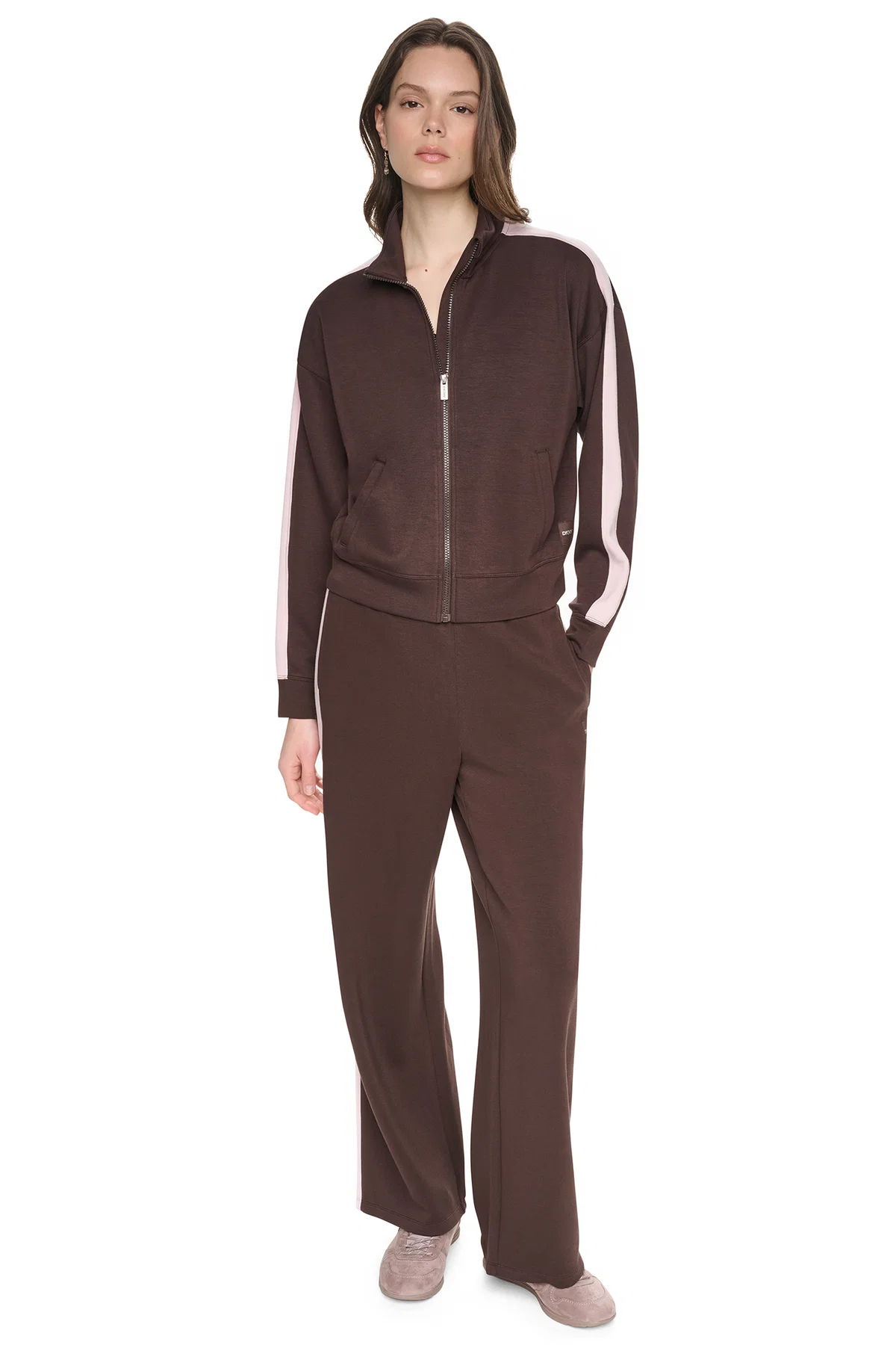 DKNYDP11126_8_DP6J9632_IEV_ALT1 DKNY Γυναικεία Ζακέτα Σκούρο Καφέ/Απαλό Ροζ