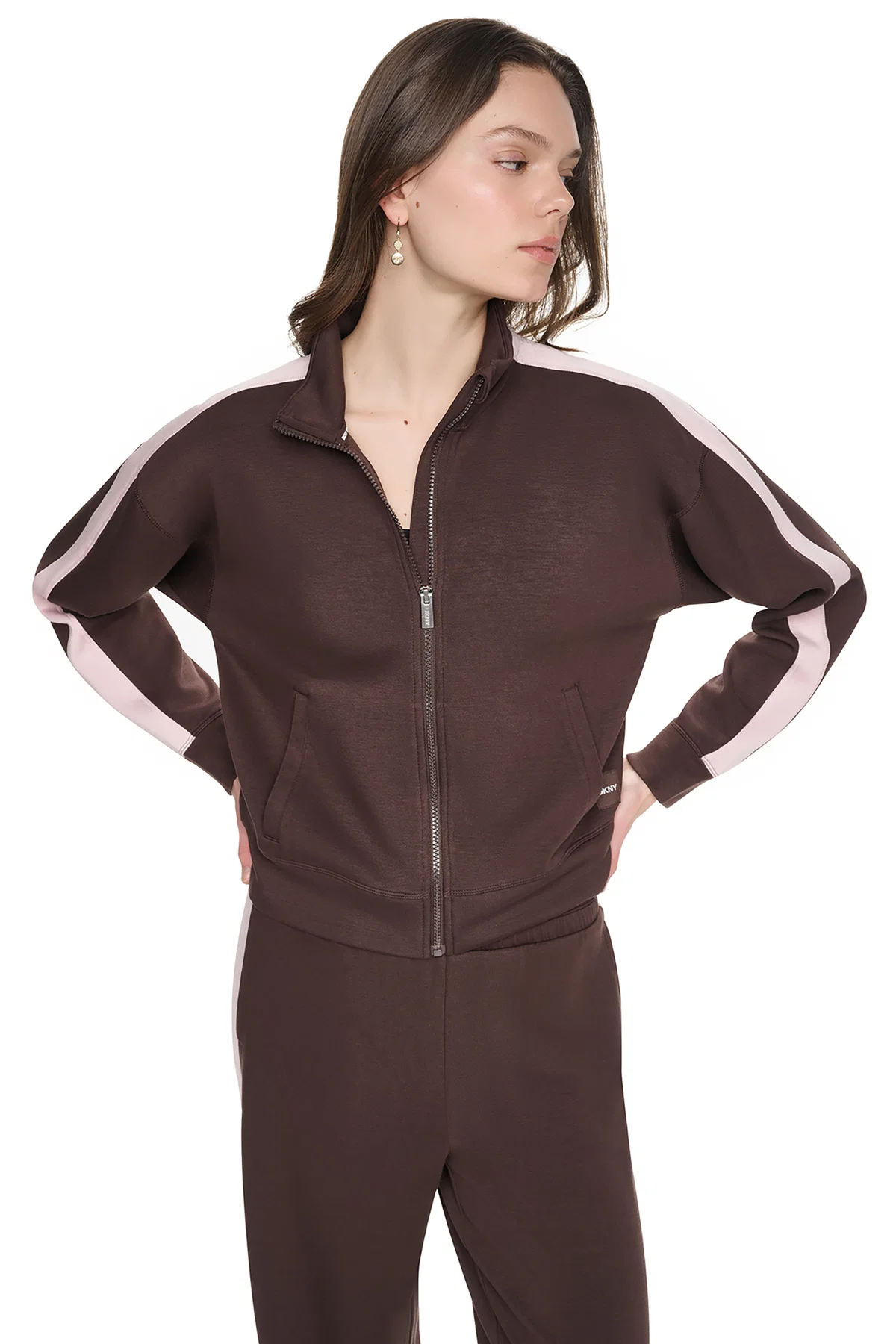 DKNYDP11126_8_DP6J9632_IEV_ALT2 DKNY Γυναικεία Ζακέτα Σκούρο Καφέ/Απαλό Ροζ
