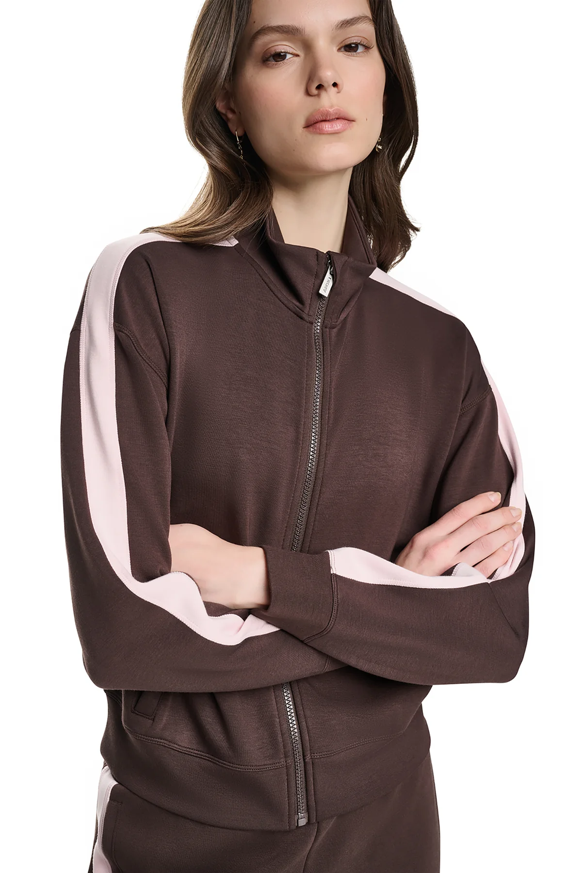 DKNYDP11126_8_DP6J9632_IEV_ALT4 DKNY Γυναικεία Ζακέτα Σκούρο Καφέ/Απαλό Ροζ