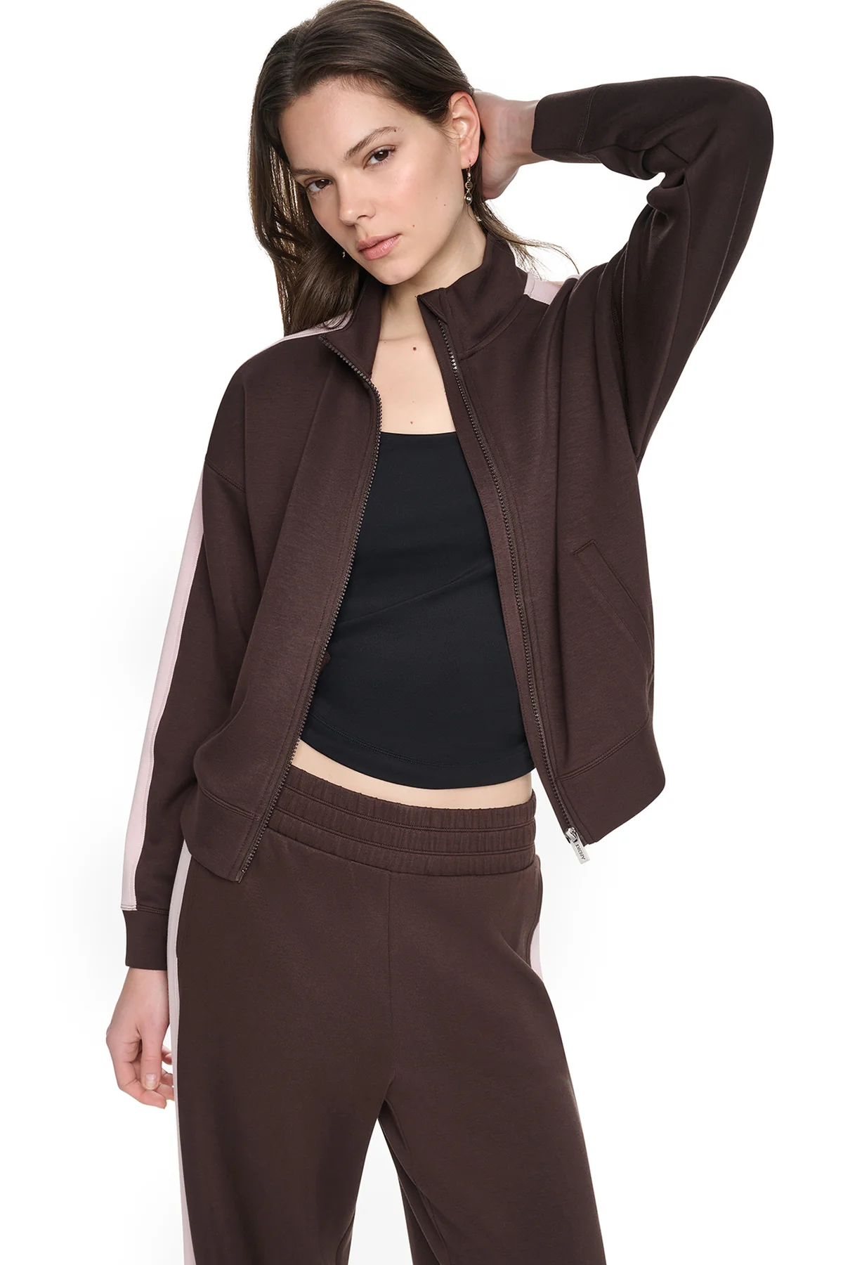 DKNYDP11126_8_DP6J9632_IEV_F DKNY Γυναικεία Ζακέτα Σκούρο Καφέ/Απαλό Ροζ