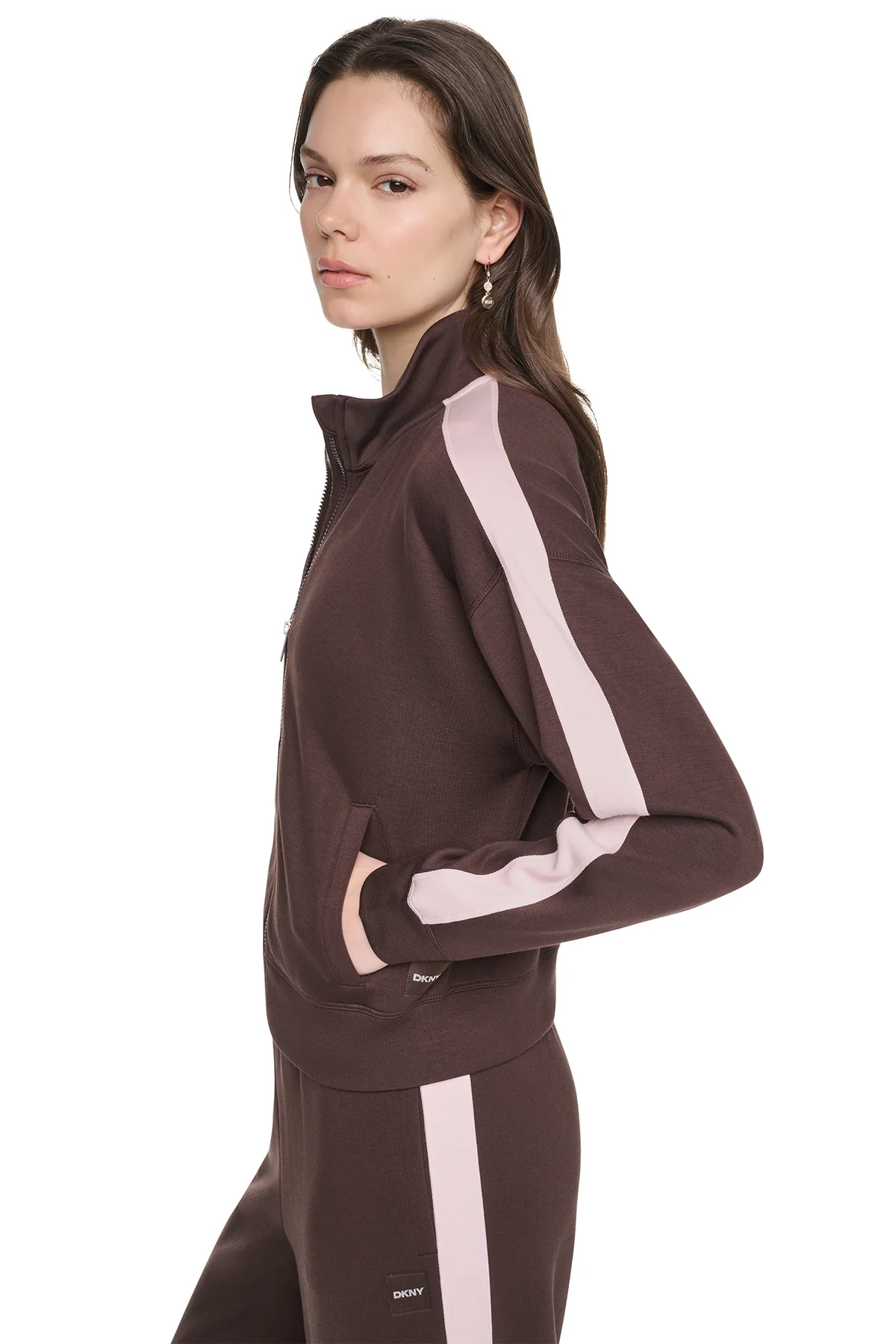 DKNYDP11126_8_DP6J9632_IEV_S DKNY Γυναικεία Ζακέτα Σκούρο Καφέ/Απαλό Ροζ