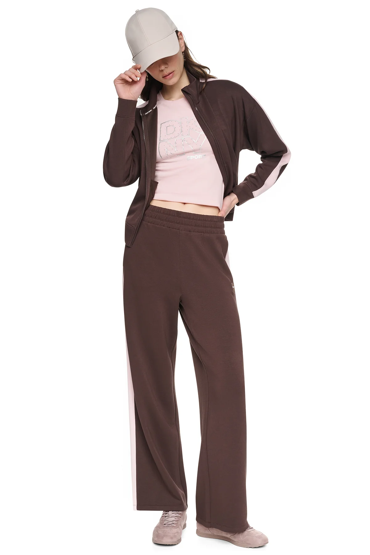 DKNYDP11126_9A_DP6P3649_IEV_RETAILa DKNY Γυναικείο Αθλητικό Παντελόνι Σκούρο Καφέ/Απαλό Ροζ