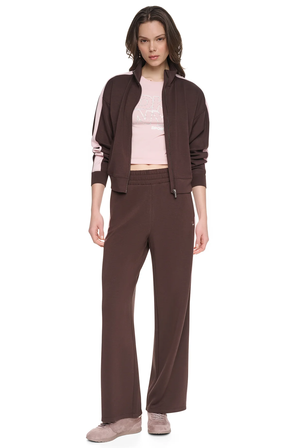 DKNYDP11126_9_DP6P3649_IEV_ALT1 DKNY Γυναικείο Αθλητικό Παντελόνι Σκούρο Καφέ/Απαλό Ροζ