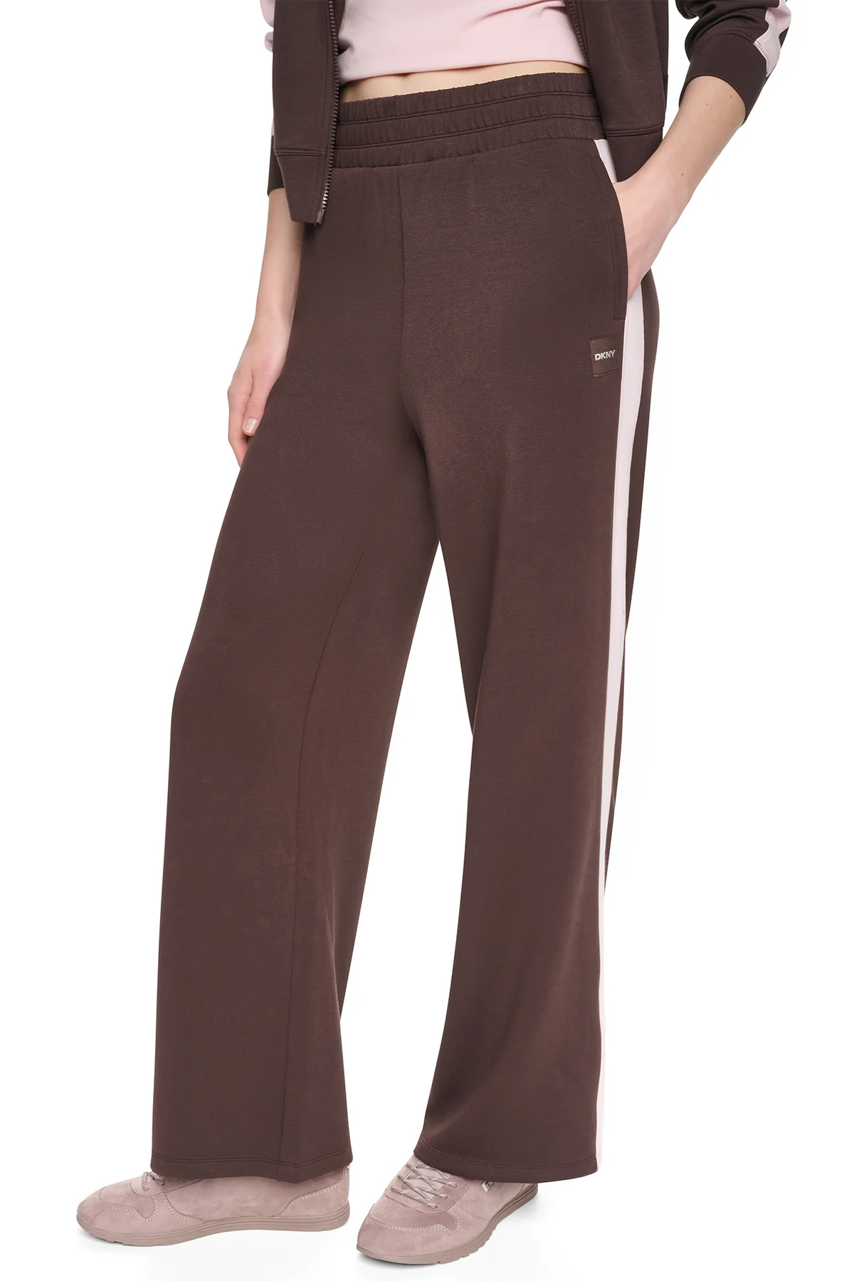 DKNYDP11126_9_DP6P3649_IEV_F DKNY Γυναικείο Αθλητικό Παντελόνι Σκούρο Καφέ/Απαλό Ροζ